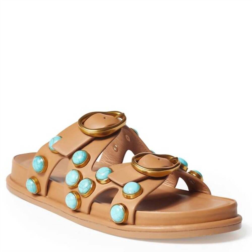 NEW CECELIA NEW YORK women's enamel studded slides in tan